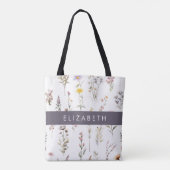 Kleurrijke bloemen, wilde bloemen, groen, Jouw naa Tote Bag (Achterkant)