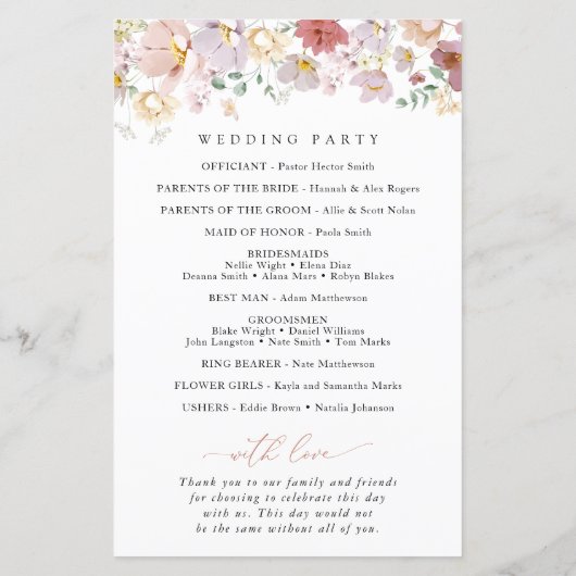 Kleurrijke bloemen, wilde bloemen, huwelijksprogra (Achterkant)