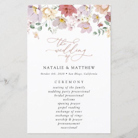Kleurrijke bloemen, wilde bloemen, huwelijksprogra (Voorkant)