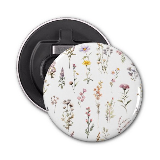 Kleurrijke bloemen, wilde bloemen, tuin bloemen button flesopener (Voorkant)