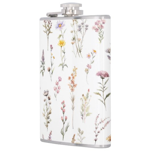 Kleurrijke bloemen, wilde bloemen, tuin bloemen heupfles (Links)