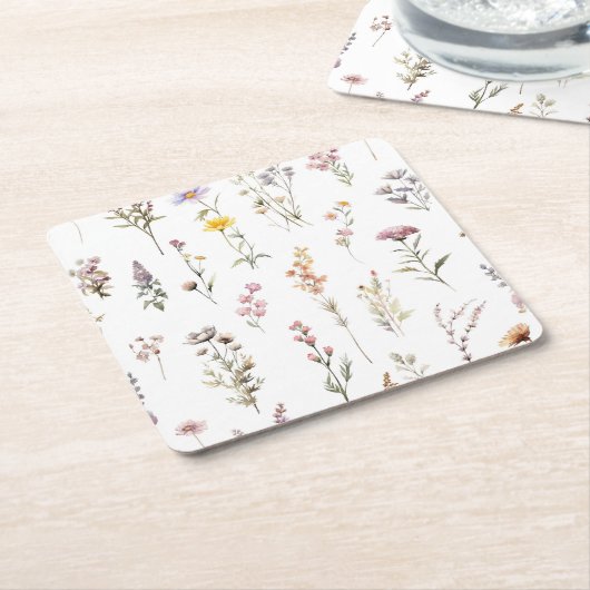 Kleurrijke bloemen, wilde bloemen, tuin bloemen kartonnen onderzetters (Schuin)