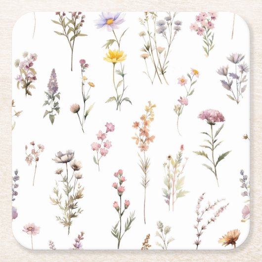 Kleurrijke bloemen, wilde bloemen, tuin bloemen kartonnen onderzetters (Voorkant)