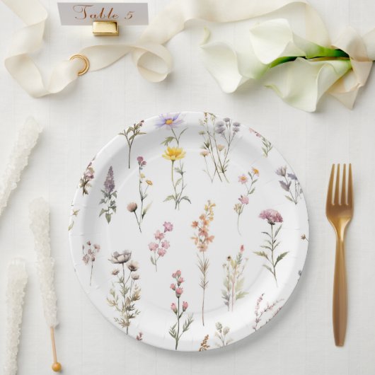 Kleurrijke bloemen, wilde bloemen, tuin bloemen papieren bordje (Huwelijk)