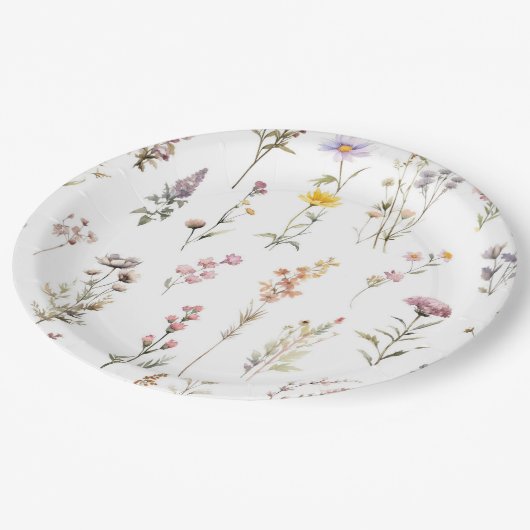 Kleurrijke bloemen, wilde bloemen, tuin bloemen papieren bordje (Gekanteld)