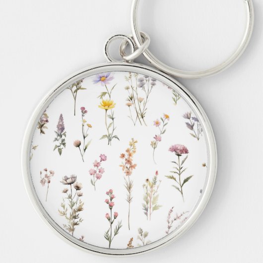 Kleurrijke bloemen, wilde bloemen, tuin bloemen sleutelhanger (Voorkant)