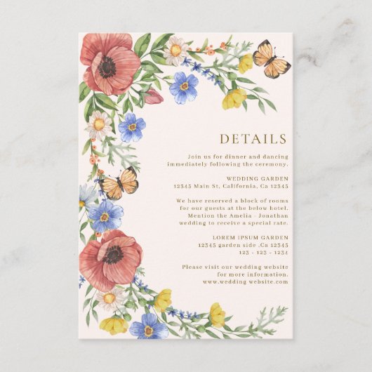 Kleurrijke bloemen Wildflower lente bruiloft detai Informatiekaartje (Voorkant)