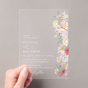 Kleurrijke bloemen, Wildflowers, Boho, Wedding Acryl Uitnodigingen