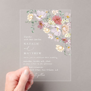 Kleurrijke bloemen, Wildflowers, Boho, Wedding Acryl Uitnodigingen