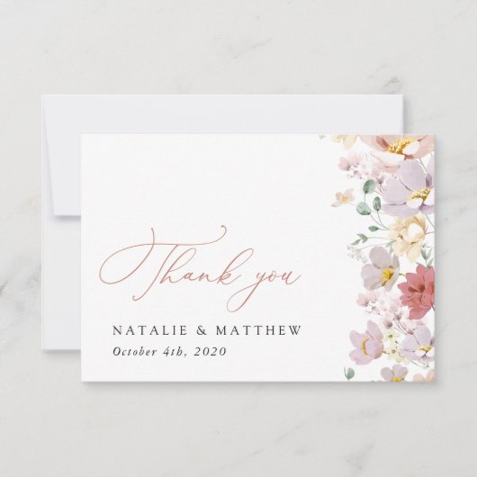 Kleurrijke bloemen, Wildflowers, Boho, Wedding Bedankkaart (Voorkant)