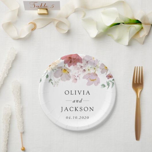 Kleurrijke bloemen, Wildflowers, Boho, Wedding Papieren Bordje (Huwelijk)