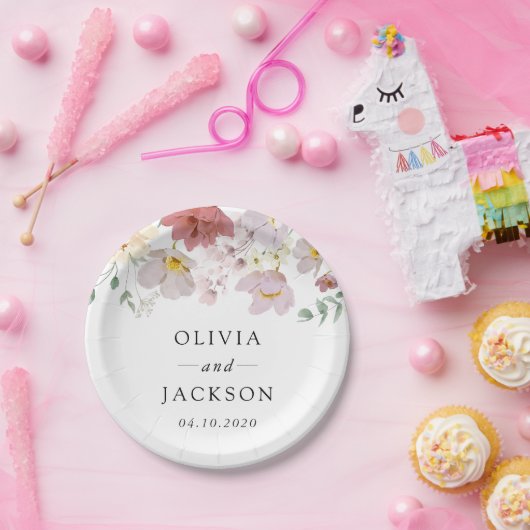 Kleurrijke bloemen, Wildflowers, Boho, Wedding Papieren Bordje (Feest)