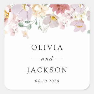 Kleurrijke bloemen, Wildflowers, Boho, Wedding Vierkante Sticker