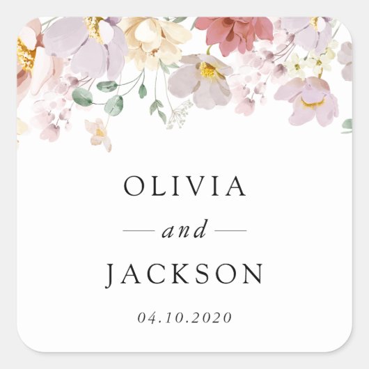 Kleurrijke bloemen, Wildflowers, Boho, Wedding Vierkante Sticker (Voorkant)