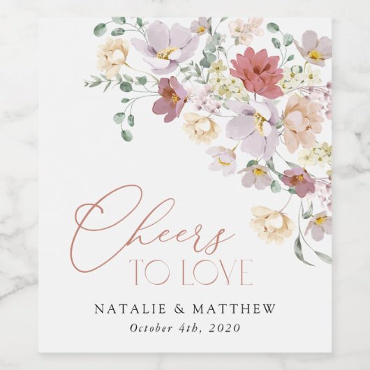 Kleurrijke bloemen, Wildflowers, Boho, Wedding Wijn Etiket (Enkel label)