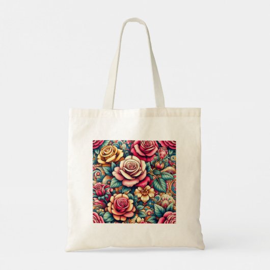 Kleurrijke bloemen winkelen canvas tas (Achterkant)
