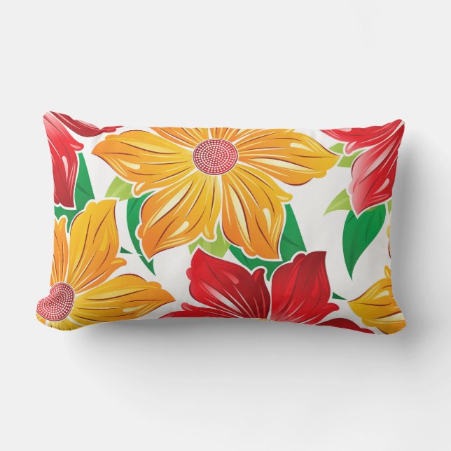 Kleurrijke Bloemen Worp Kussen (Voorkant)