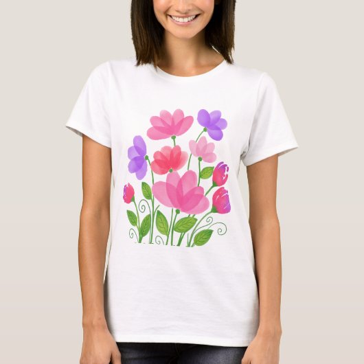 Kleurrijke bloemen wrap t-shirt (Voorkant)