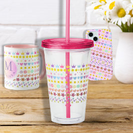 Kleurrijke Bloemen Zon & Harten Patroon, Roze Bloe Acryl Drinkbeker