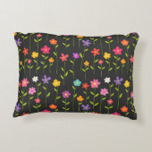 Kleurrijke bloemen zwart accent kussen (Achterkant)