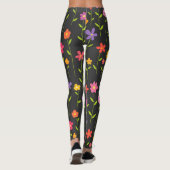 Kleurrijke bloemen zwart leggings (Achterkant)