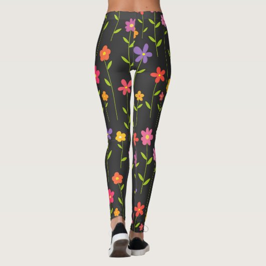 Kleurrijke bloemen zwart leggings (Achterkant)