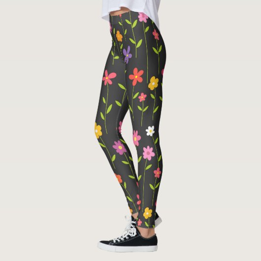 Kleurrijke bloemen zwart leggings (Links)