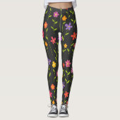 Kleurrijke bloemen zwart leggings (Voorkant)