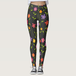 Kleurrijke bloemen zwart leggings