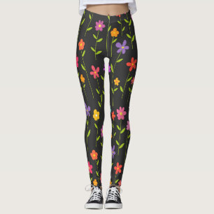 Kleurrijke bloemen zwart leggings