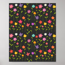 Kleurrijke bloemen zwart poster