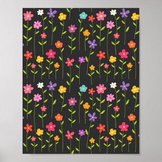 Kleurrijke bloemen zwart poster (Voorkant)
