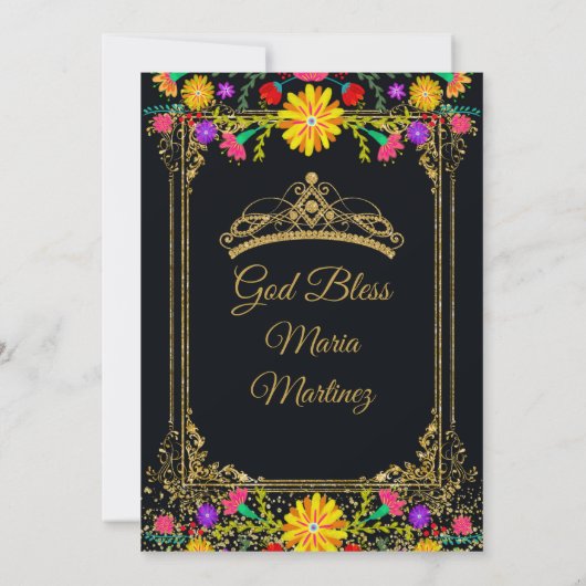 Kleurrijke bloemen & zwarte achtergrond Quinceañer Kaart (Achterkant)