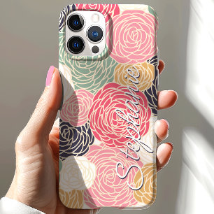 Kleurrijke bloemenaanblik gepersonaliseerde naam iPhone 15 case