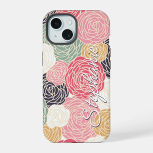 Kleurrijke bloemenaanblik gepersonaliseerde naam iPhone 15 case