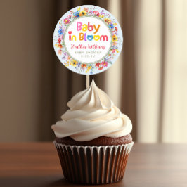 Kleurrijke bloemenbaby in bloei baby shower favor ronde sticker