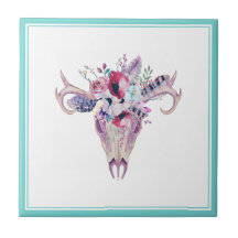 Kleurrijke bloemenboho schedel