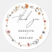 Kleurrijke bloemenbruiloft dank u gunst ronde sticker (Voorkant)