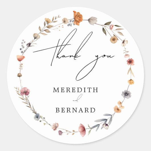 Kleurrijke bloemenbruiloft dank u gunst ronde sticker (Voorkant)