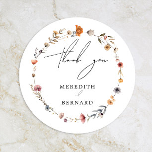 Kleurrijke bloemenbruiloft dank u gunst ronde sticker