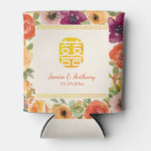 Kleurrijke bloemenbruiloft lijst beige chinese bru blikjeskoeler (Voorkant)