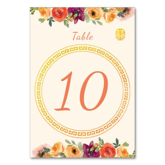 Kleurrijke bloemenbruiloft lijst beige chinese bru kaart (Voorkant)