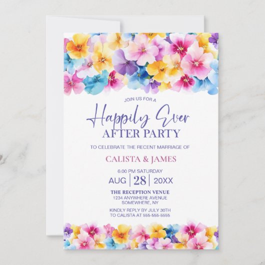 Kleurrijke bloemenbruiloft na feest kaart (Voorkant)