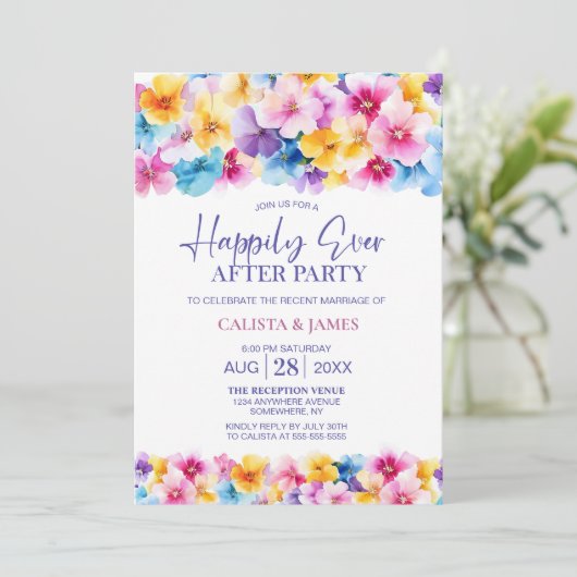 Kleurrijke bloemenbruiloft na feest kaart (Staand voorkant)