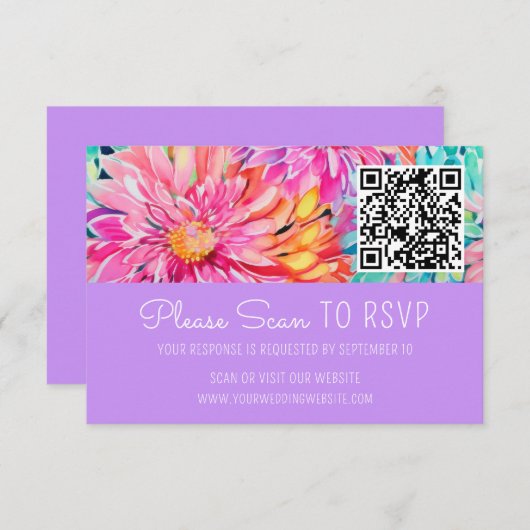 Kleurrijke bloemenbruiloft QR Code Enclosure RSVP Kaartje (Voorkant / Achterkant)