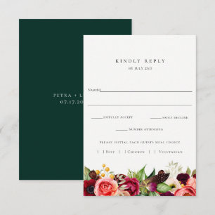 Kleurrijke Bloemenbruiloft RSVP met Maaltijd Keuze Kaartje
