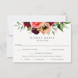 Kleurrijke Bloemenbruiloft RSVP met Maaltijd Keuze Kaartje