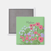 Kleurrijke bloemencharme + aangepaste naam magneet (Voorkant / Achterkant)
