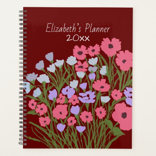 Kleurrijke  bloemencharme + aangepaste naam planner (Voorkant)