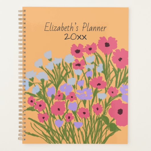 Kleurrijke  bloemencharme + aangepaste naam planner (Voorkant)